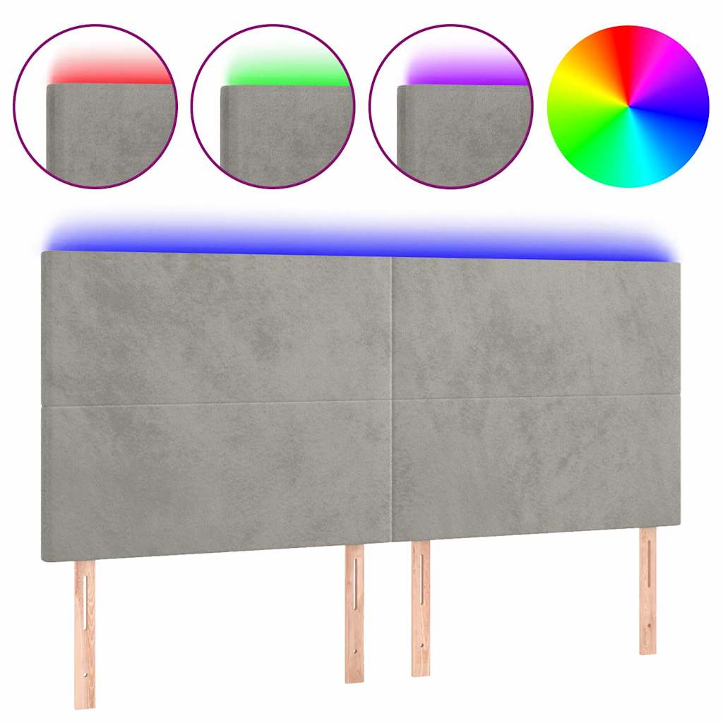 Testiera a LED Grigio Chiaro 200x5x118/128 cm in Velluto