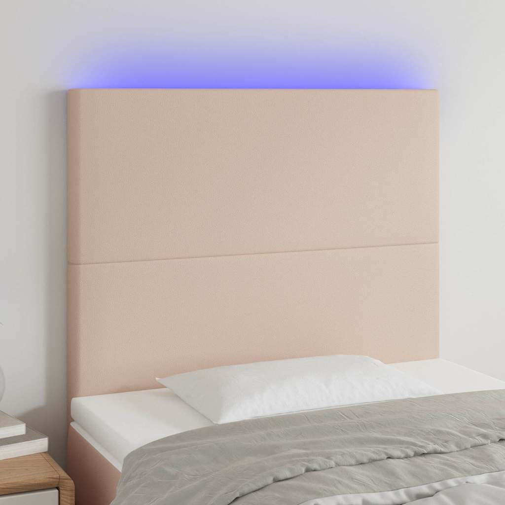 Testiera a LED Cappuccino 90x5x118/128 cm in Similpelle