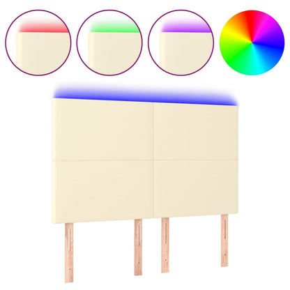 Testiera a LED Crema 144x5x118/128 cm in Similpelle