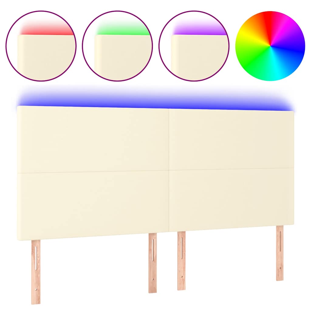 Testiera a LED Crema 160x5x118/128 cm in Similpelle