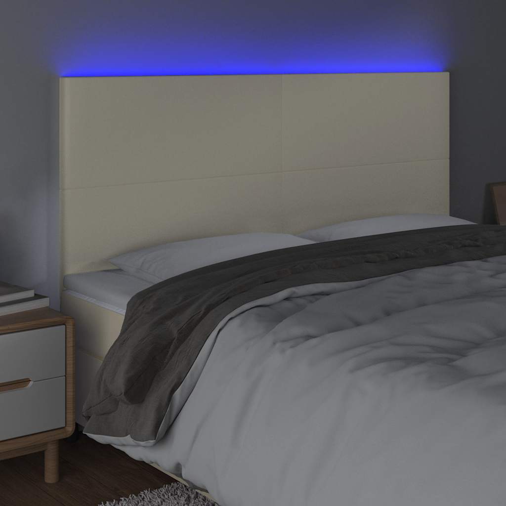 Testiera a LED Crema 160x5x118/128 cm in Similpelle
