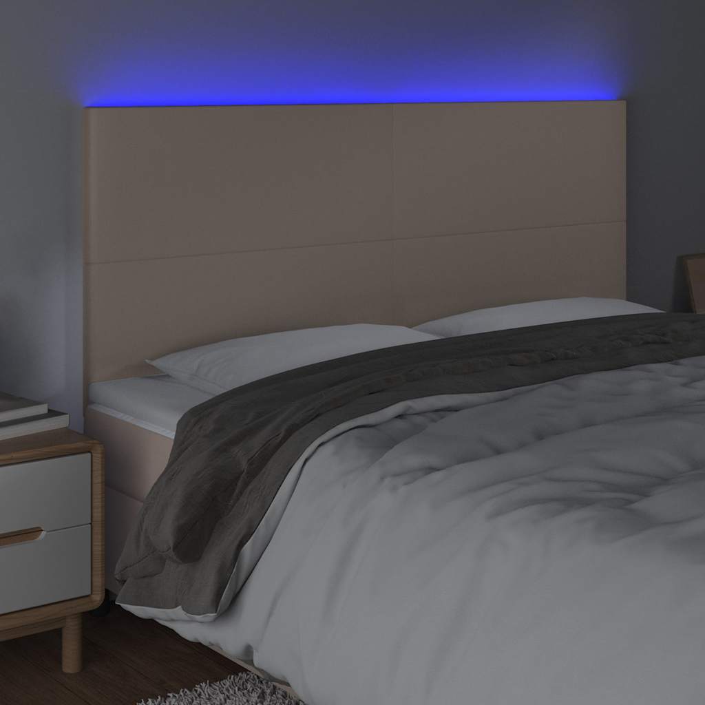 Testiera a LED Cappuccino 180x5x118/128 cm in Similpelle