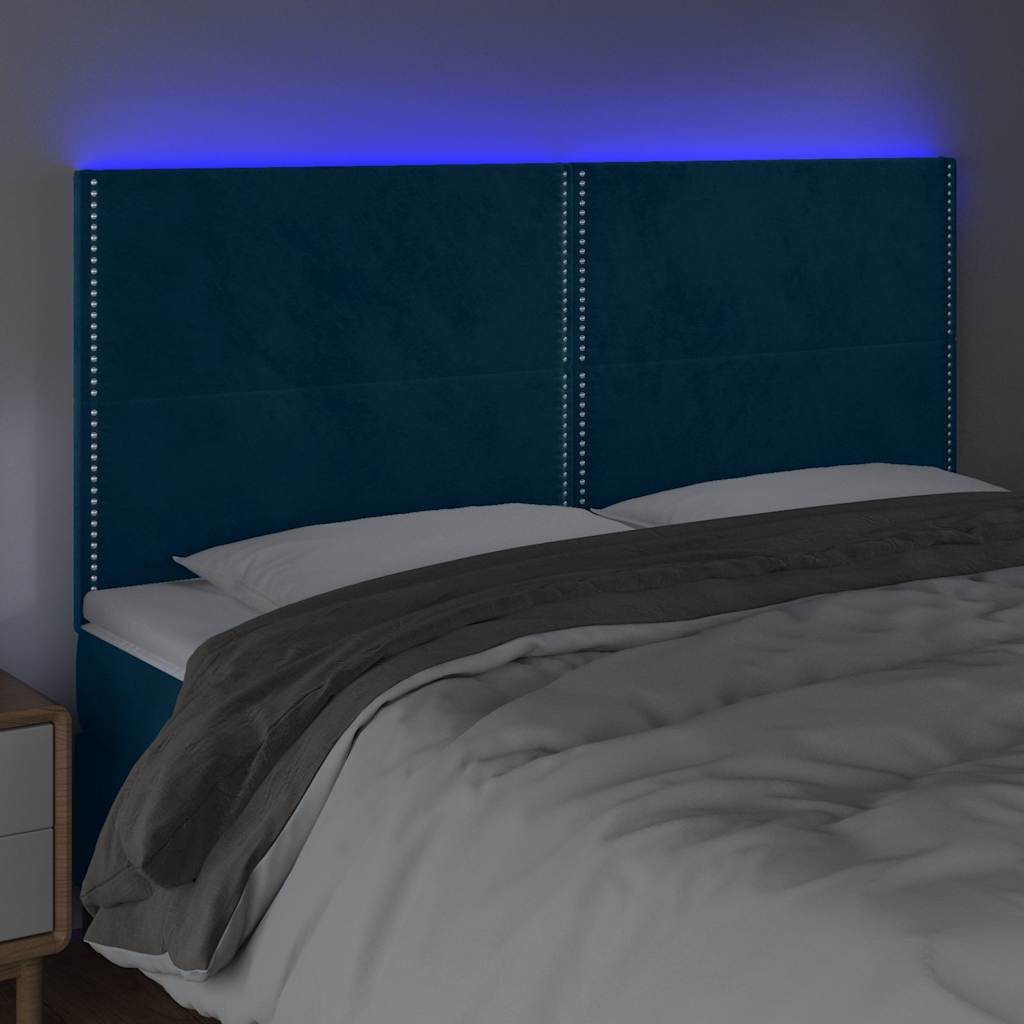 Testiera a LED Blu Scuro 200x5x118/128 cm in Velluto