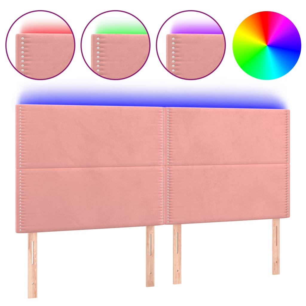 Testiera a LED rosa 200x5x118/128 cm in Velluto | homemem39