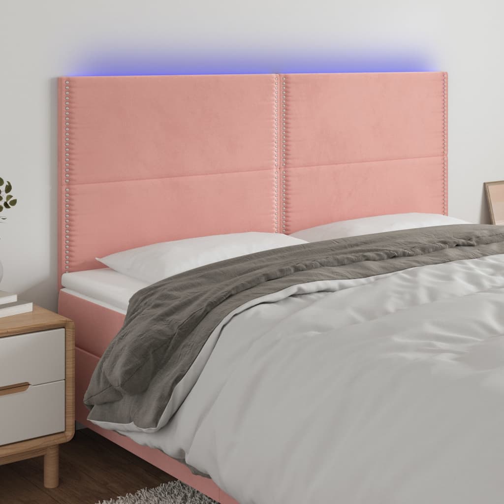 Testiera a LED rosa 200x5x118/128 cm in Velluto | homemem39