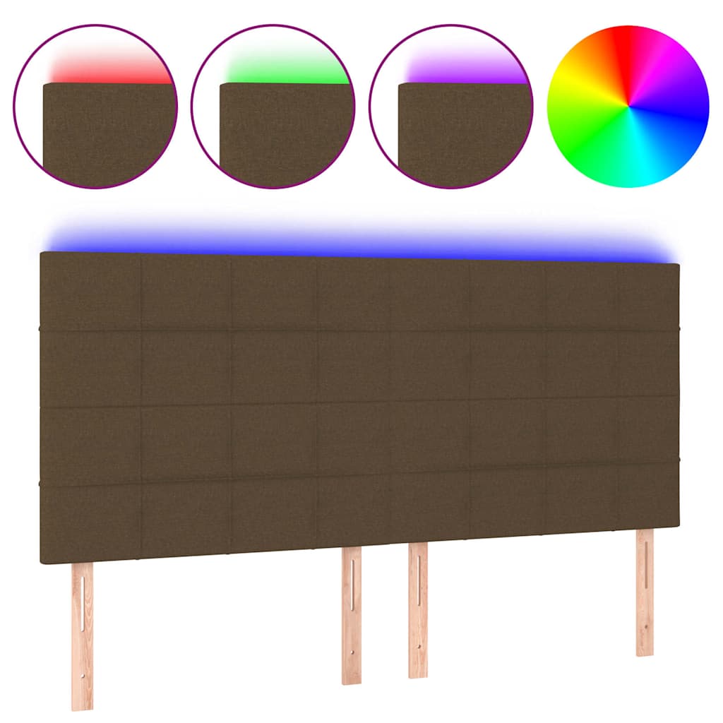 Testiera a LED Marrone scuro 200x5x118/128cm in Tessuto