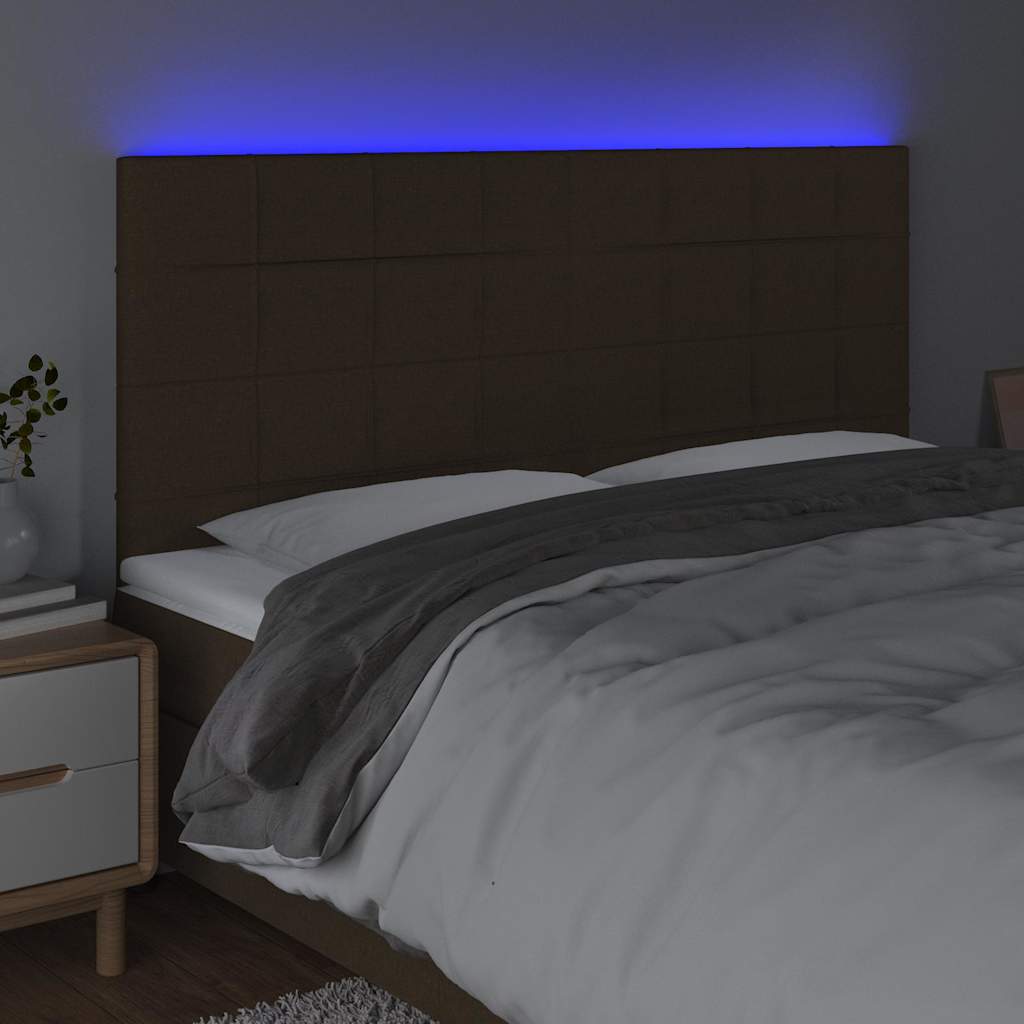 Testiera a LED Marrone scuro 200x5x118/128cm in Tessuto