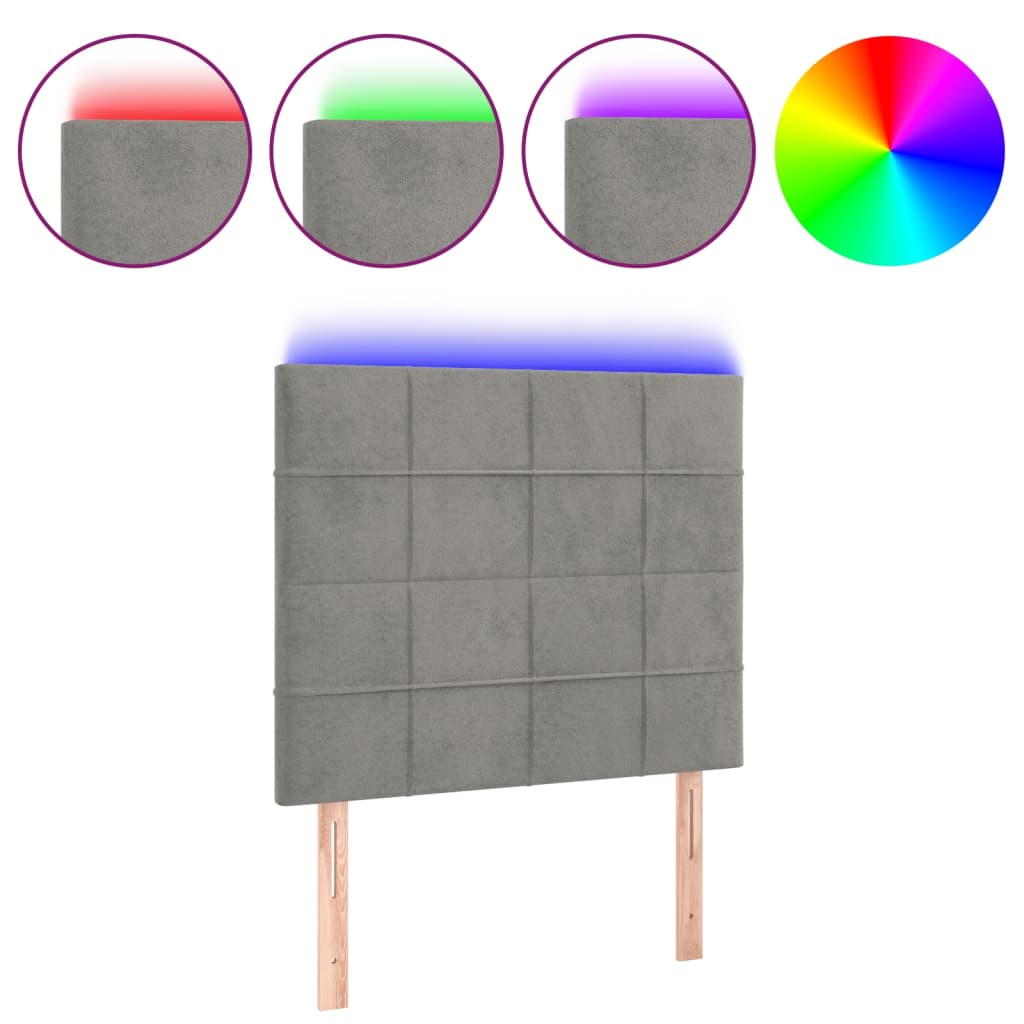 Testiera a LED Grigio Chiaro 100x5x118/128 cm in Velluto