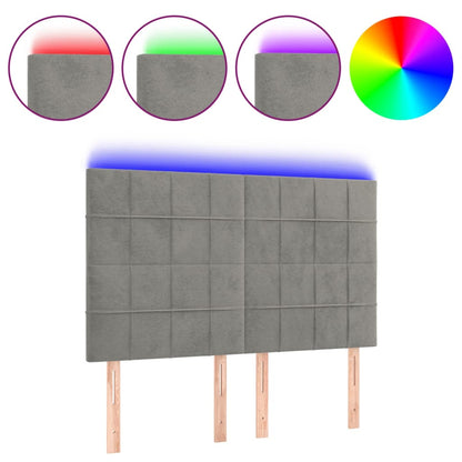 Testiera a LED Grigio Chiaro 144x5x118/128 cm in Velluto