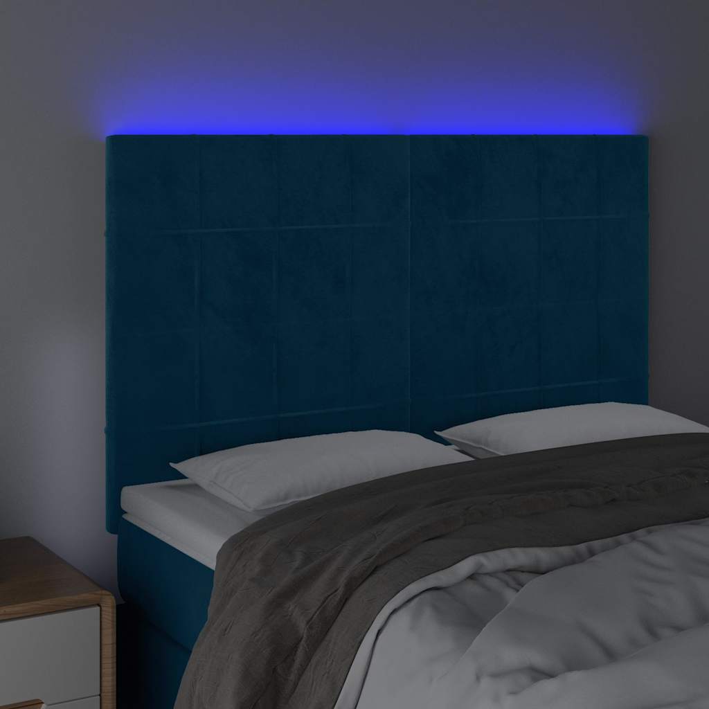 Testiera a LED Blu Scuro 144x5x118/128 cm in Velluto