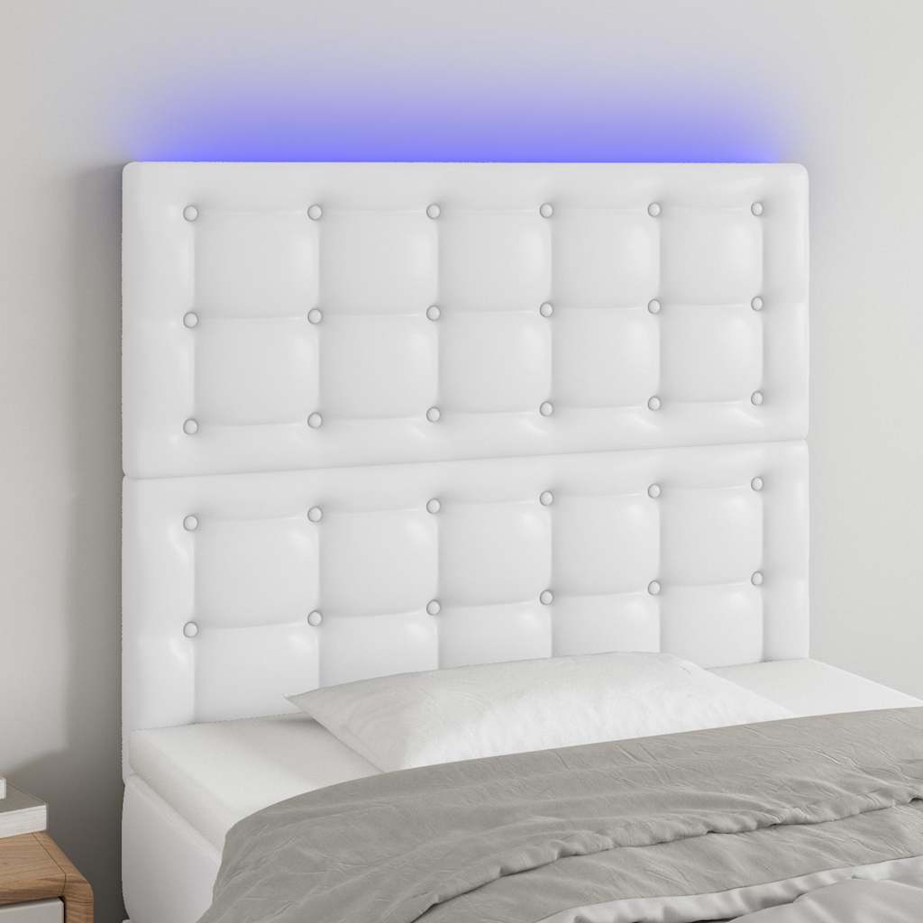 Testiera a LED Bianco 80x5x118/128 cm in Similpelle