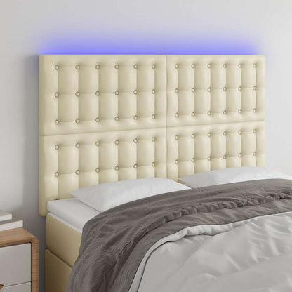 Testiera a LED Crema 144x5x118/128 cm in Similpelle