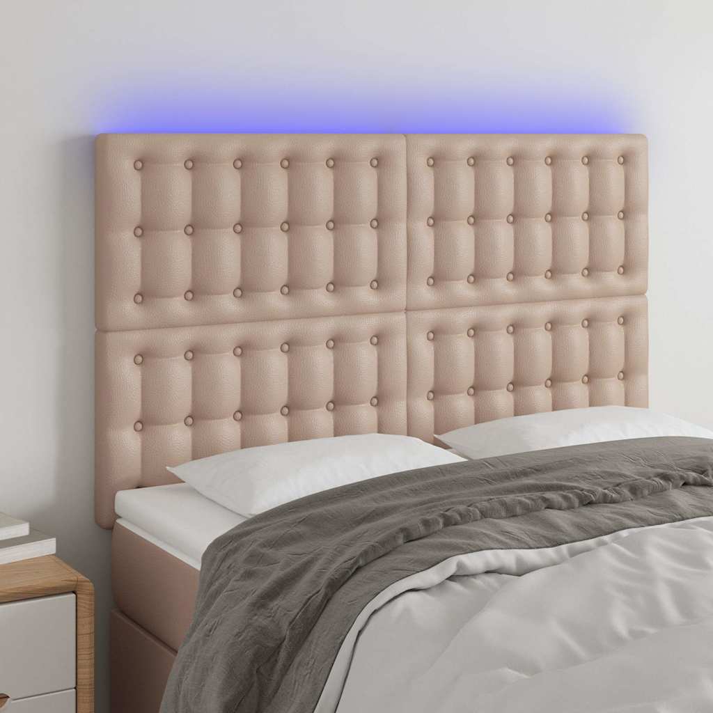 Testiera a LED cappuccino 144x5x118/128 cm in Similpelle