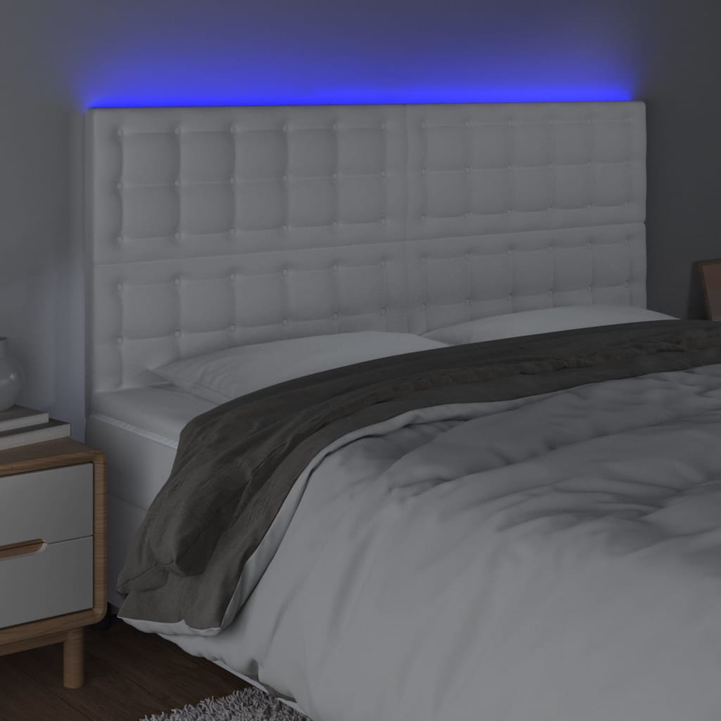 Testiera a LED Bianco 160x5x118/128 cm in Similpelle | homemem39