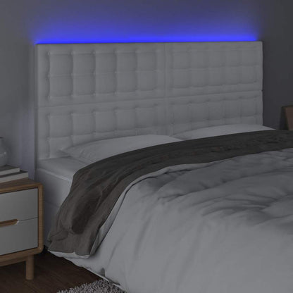 Testiera a LED Bianco 160x5x118/128 cm in Similpelle