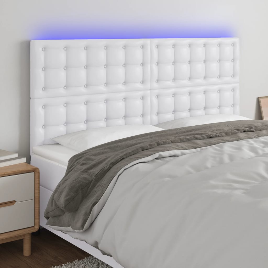 Testiera a LED Bianco 160x5x118/128 cm in Similpelle | homemem39