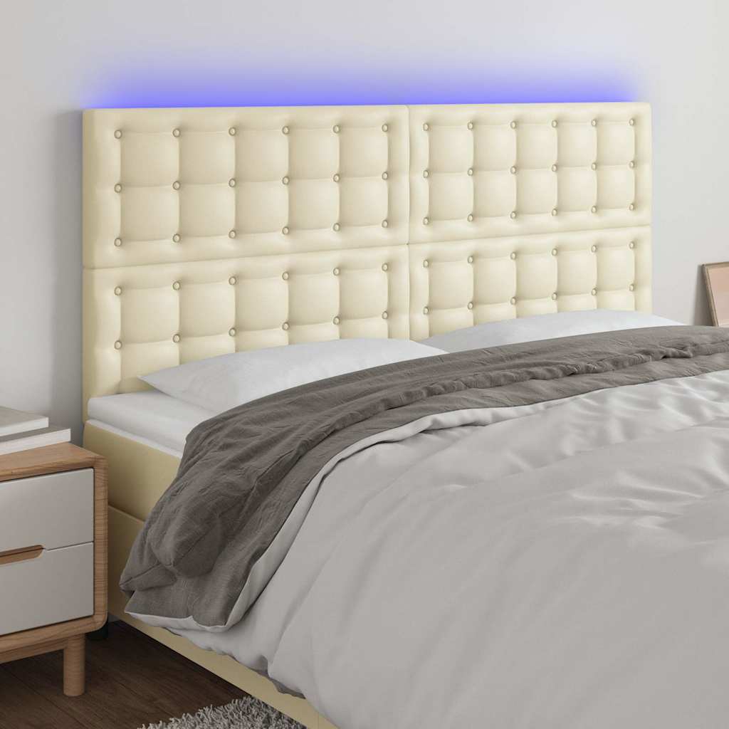 Testiera a LED Crema 160x5x118/128 cm in Similpelle