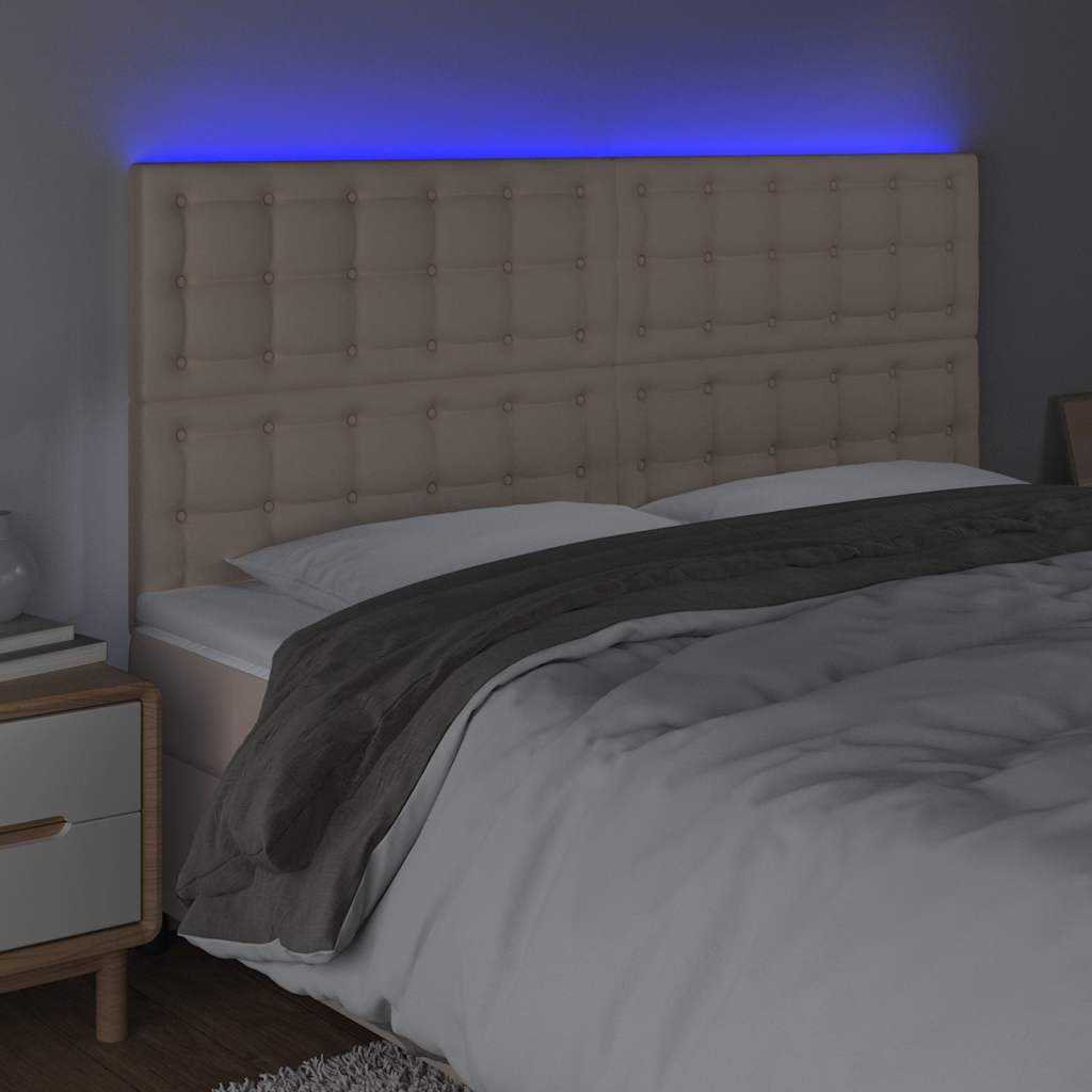 Testiera a LED Cappuccino 160x5x118/128 cm in Similpelle