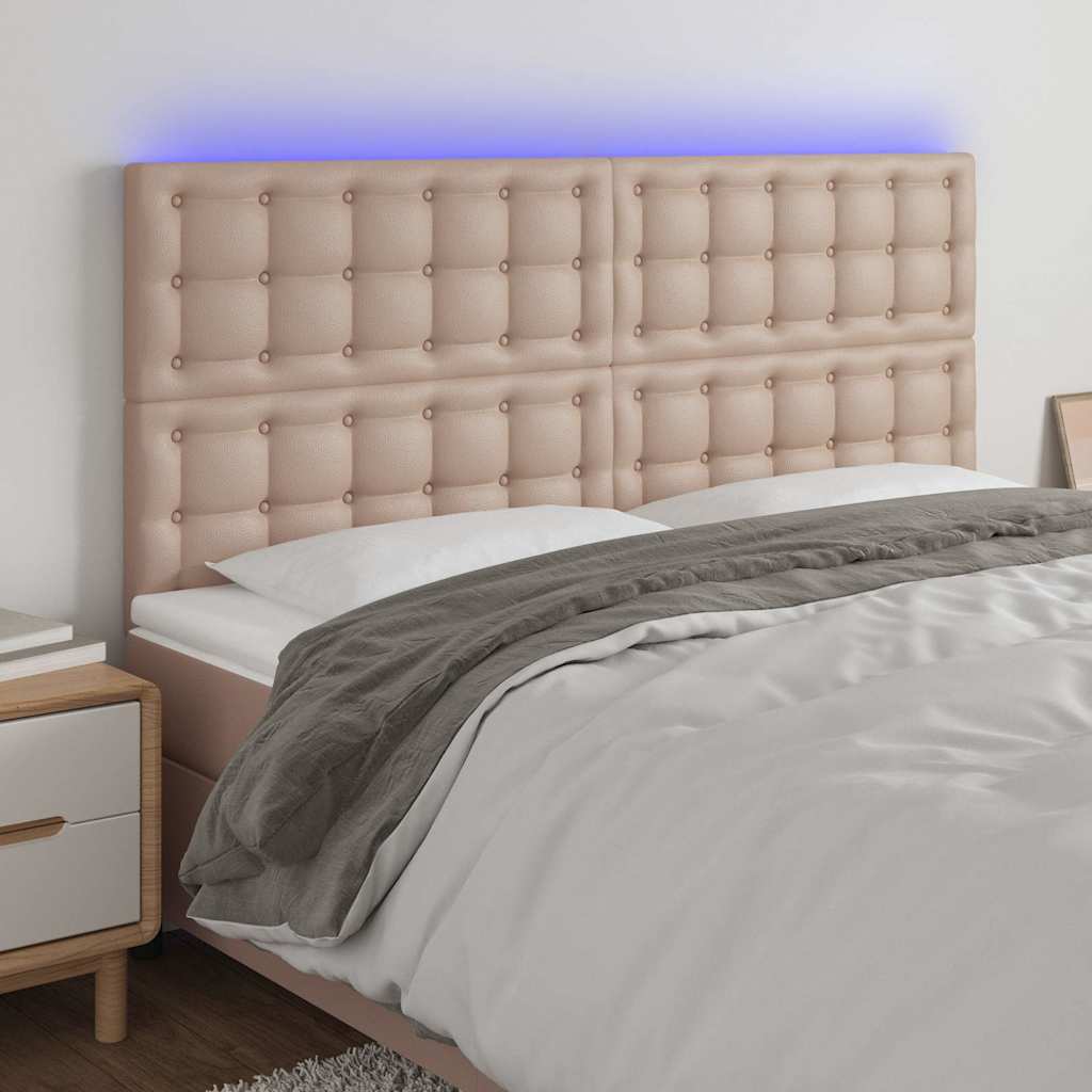 Testiera a LED Cappuccino 160x5x118/128 cm in Similpelle