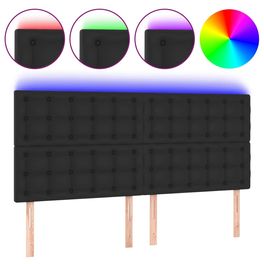 Testiera a LED Nera 180x5x118/128 cm in Similpelle | homemem39