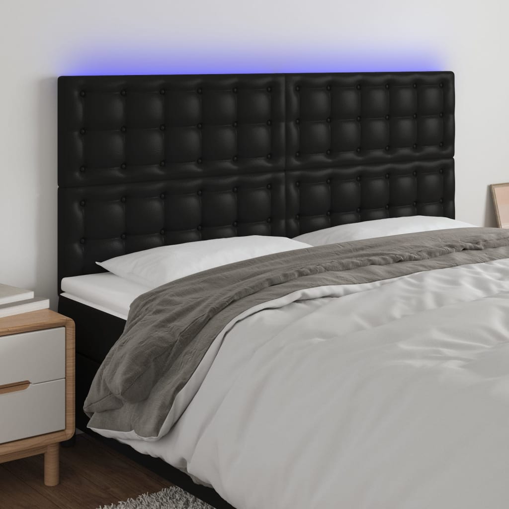 Testiera a LED Nera 180x5x118/128 cm in Similpelle | homemem39