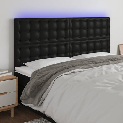 Testiera a LED Nera 180x5x118/128 cm in Similpelle | homemem39