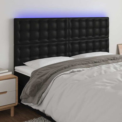 Testiera a LED Nera 180x5x118/128 cm in Similpelle