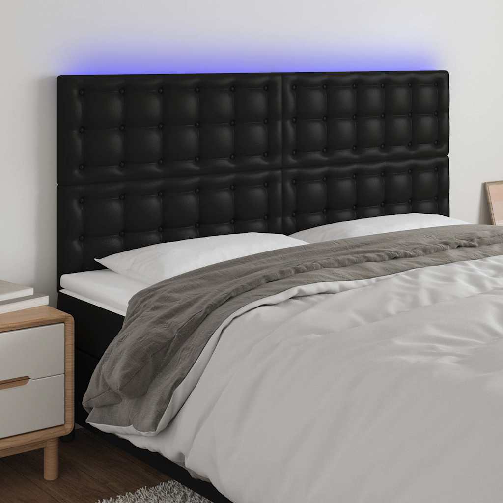 Testiera a LED Nera 200x5x118/128cm in Similpelle
