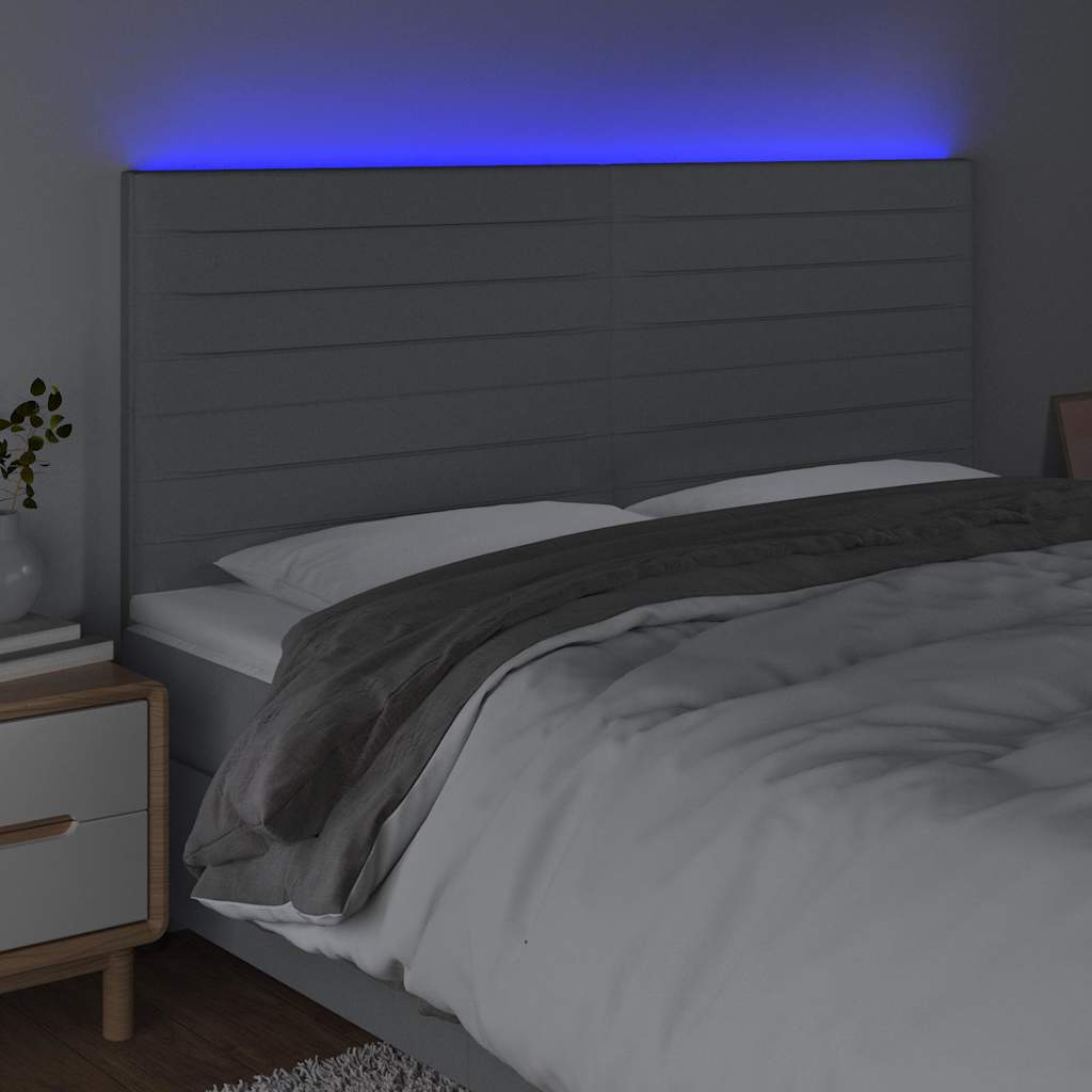 Testiera a LED Grigio Chiaro 160x5x118/128 cm in Tessuto