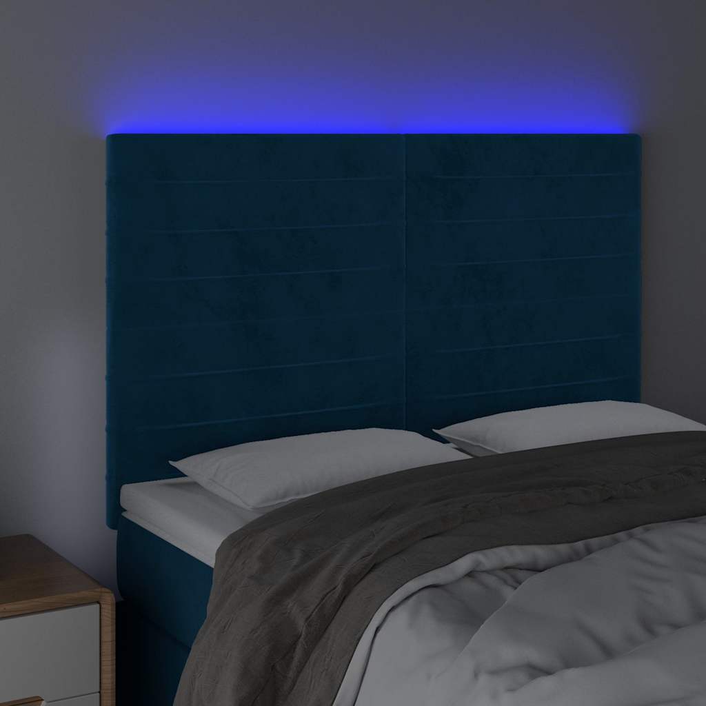 Testiera a LED Blu Scuro 144x5x118/128 cm in Velluto