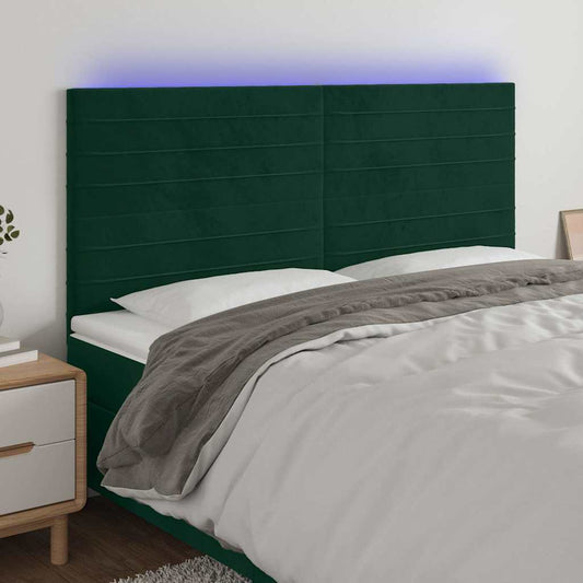 Testiera a LED Verde Scuro 160x5x118/128cm in Velluto