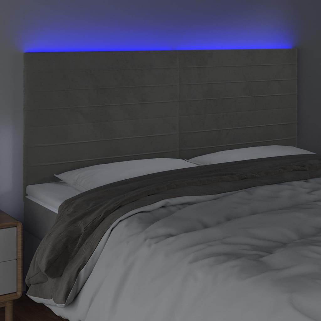 Testiera a LED Grigio Chiaro 200x5x118/128 cm in Velluto