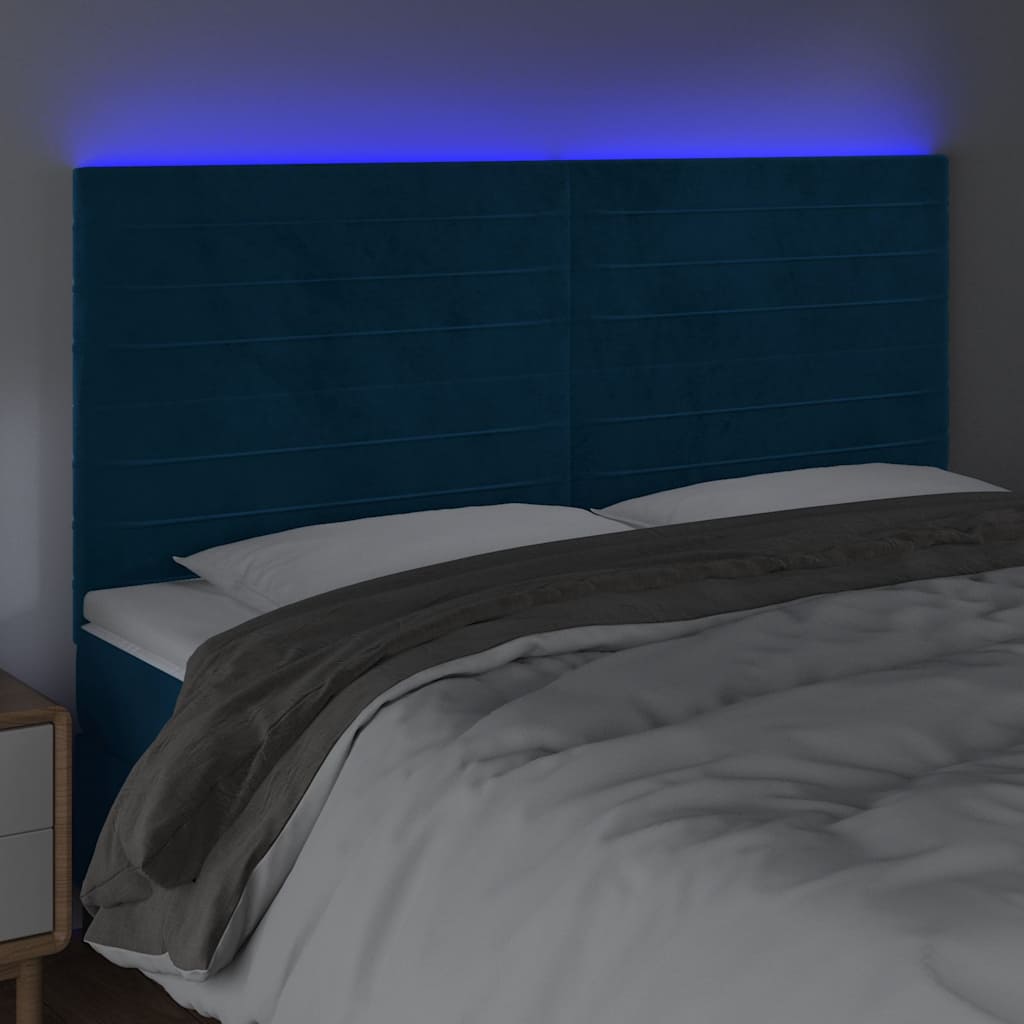 Testiera a LED Blu Scuro 200x5x118/128 cm in Velluto