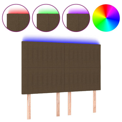 Testiera a LED Marrone Scuro 144x5x118/128 cm in Tessuto
