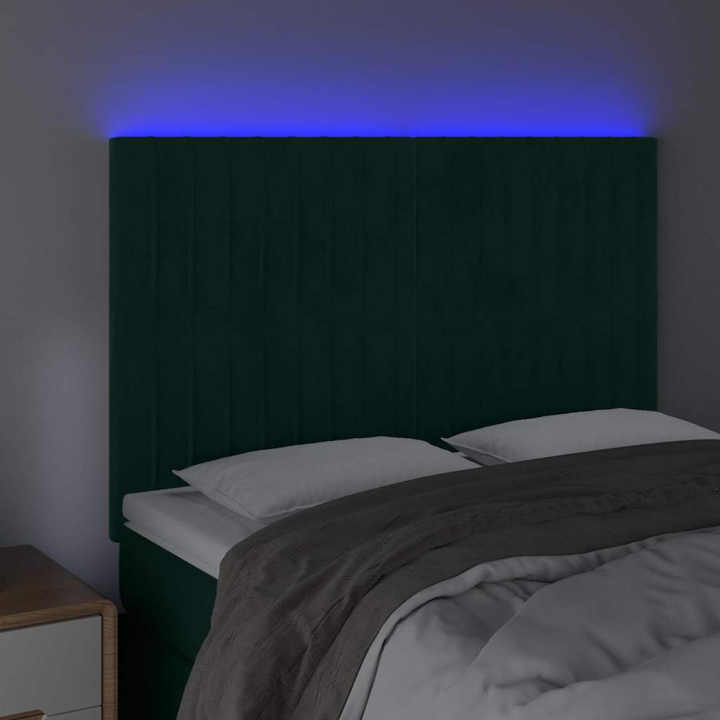 Testiera a LED Verde Scuro 144x5x118/128cm in Velluto