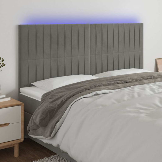 Testiera a LED Grigio Chiaro 160x5x118/128 cm in Velluto