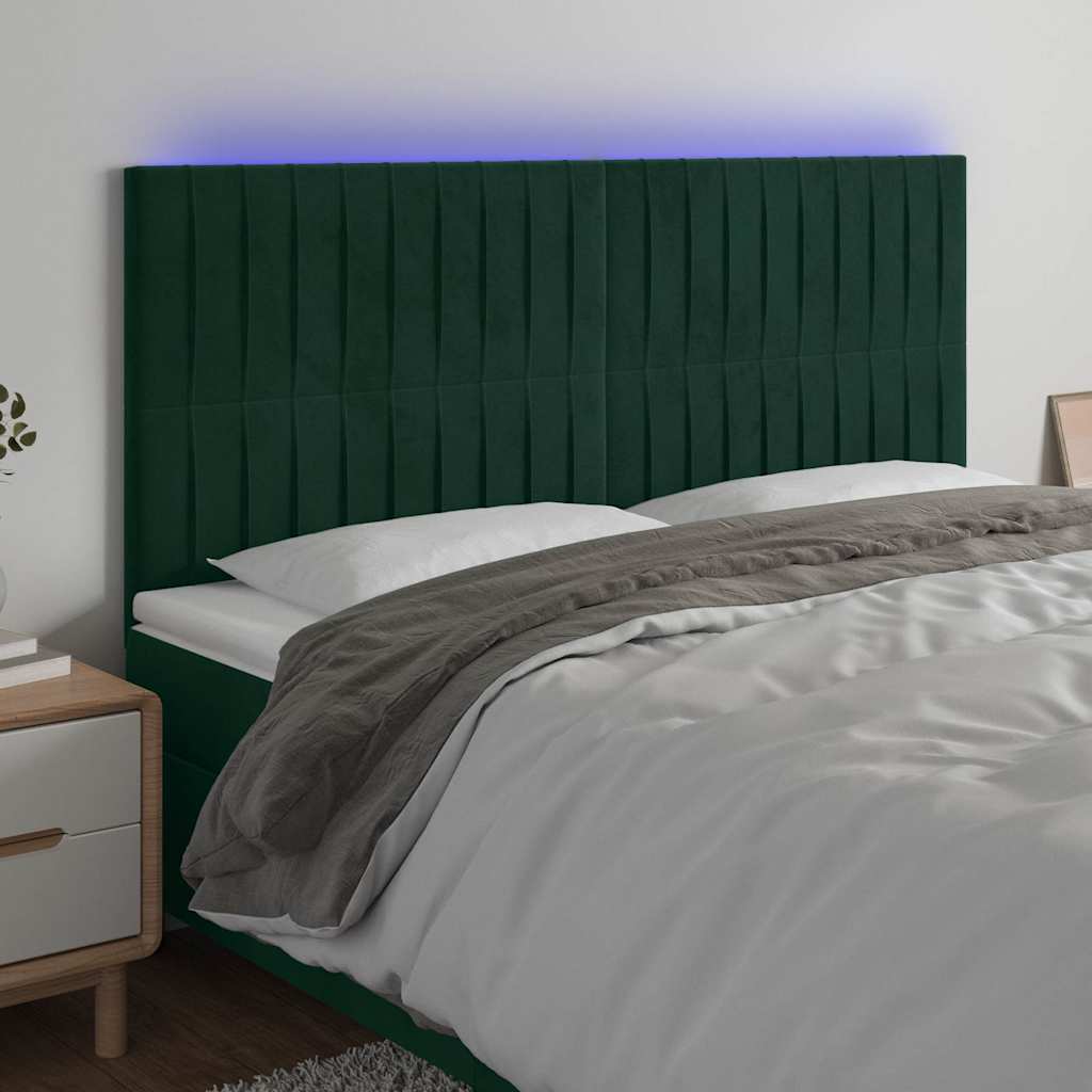 Testiera a LED Verde Scuro 160x5x118/128cm in Velluto | homemem39