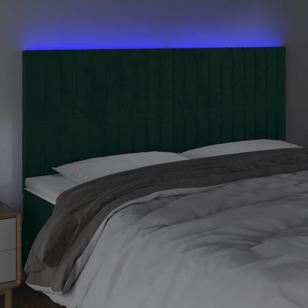 Testiera a LED Verde Scuro 180x5x118/128cm in Velluto