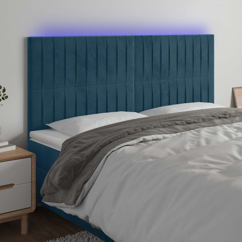Testiera a LED Blu Scuro 180x5x118/128 cm in Velluto