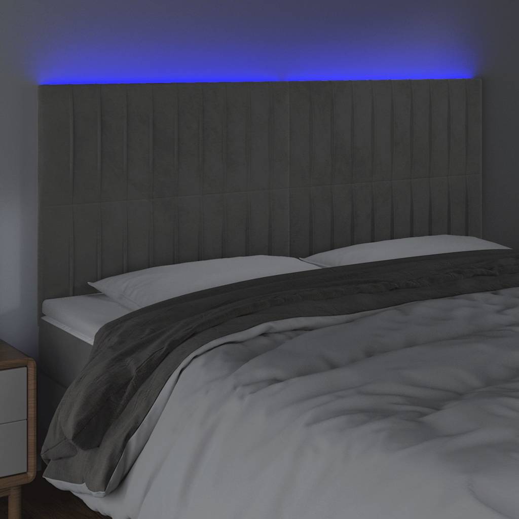 Testiera a LED Grigio Chiaro 200x5x118/128 cm in Velluto