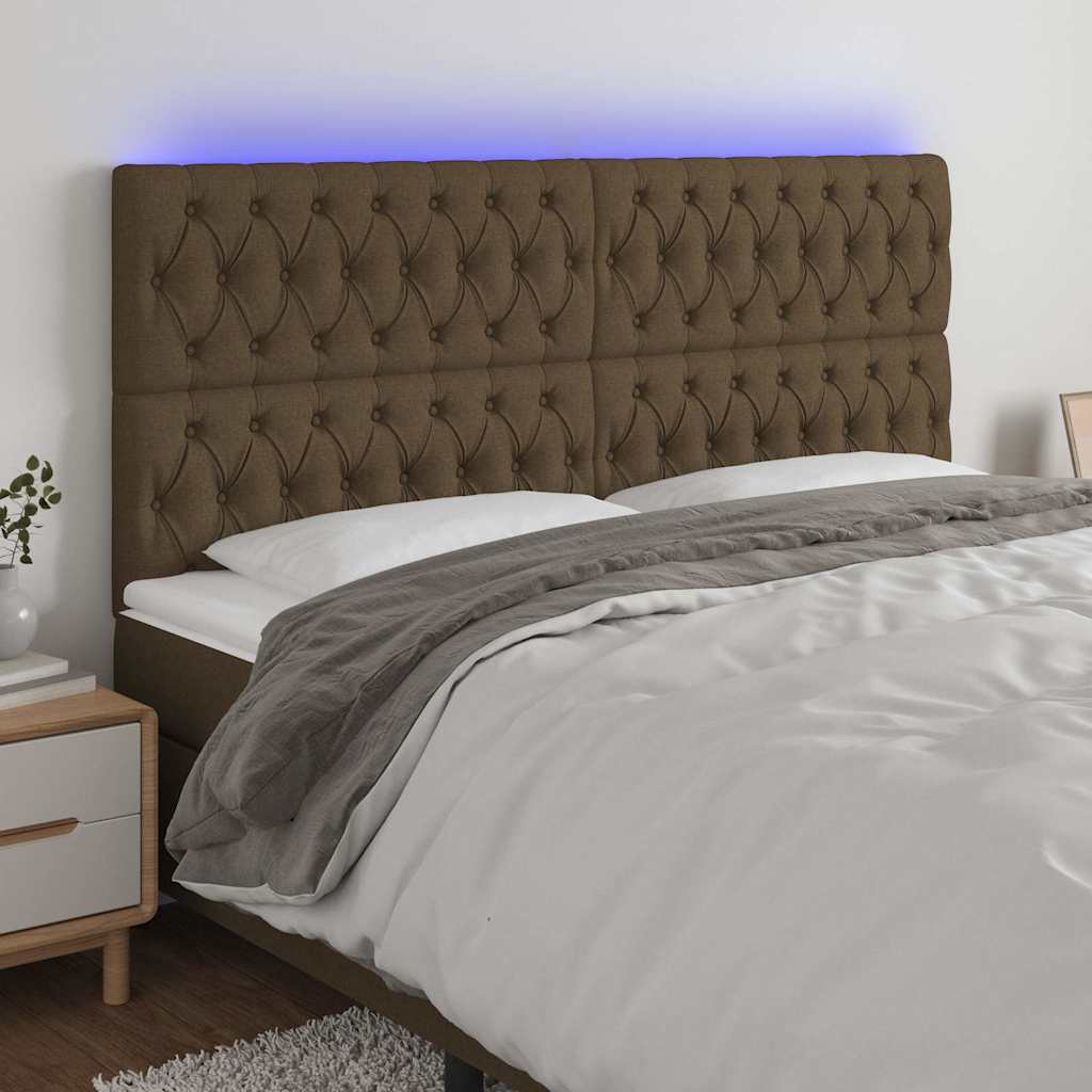 Testiera a LED Marrone scuro 200x7x118/128cm in Tessuto