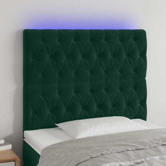 Testiera a LED Verde Scuro 90x7x118/128cm in Velluto