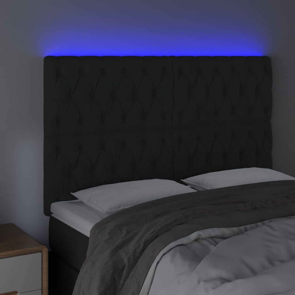 Testiera a LED Nera 160x7x118/128 cm in Velluto - homemem39