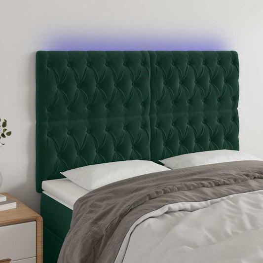 Testiera a LED Verde Scuro 160x7x118/128cm in Velluto