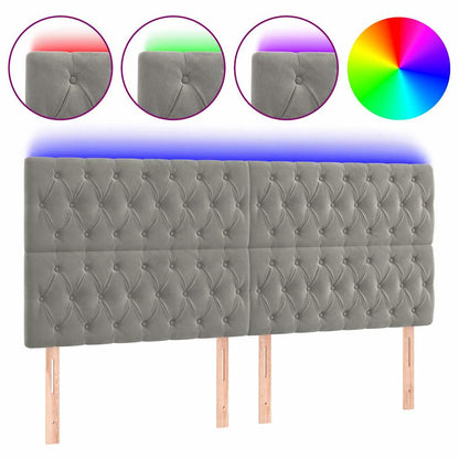 Testiera a LED Grigio Chiaro 180x7x118/128 cm in Velluto