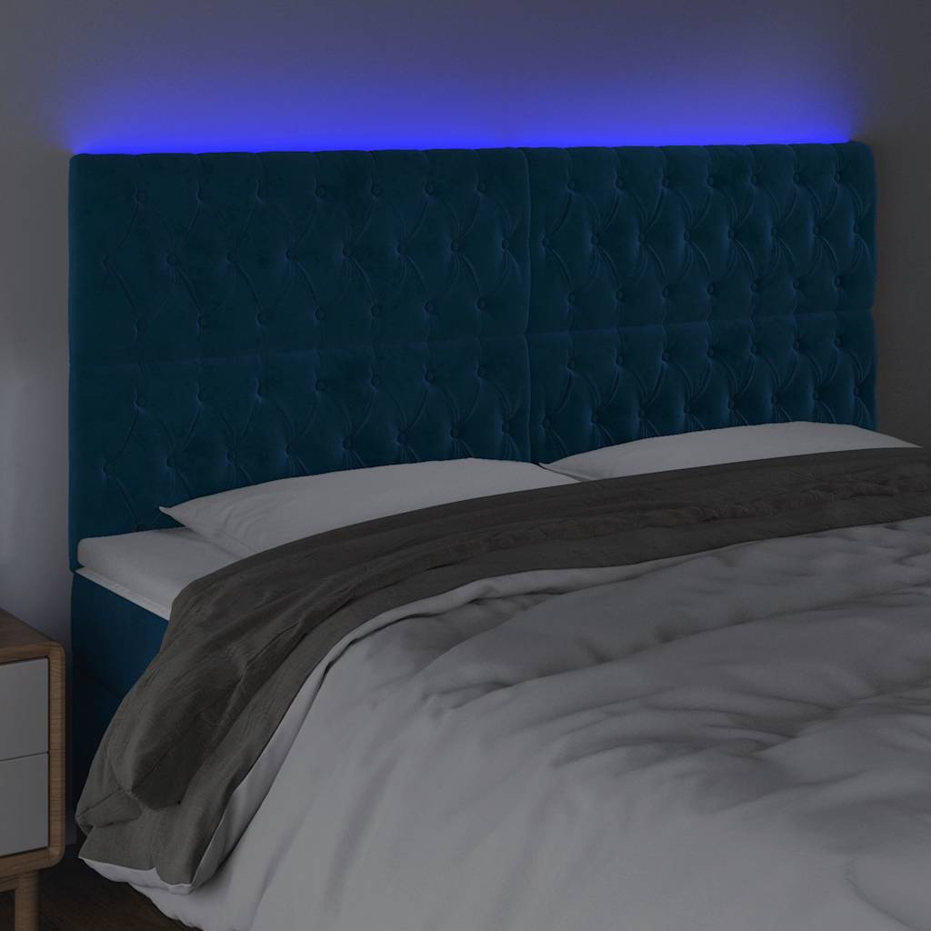 Testiera a LED Blu Scuro 200x7x118/128 cm in Velluto