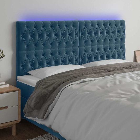 Testiera a LED Blu Scuro 200x7x118/128 cm in Velluto