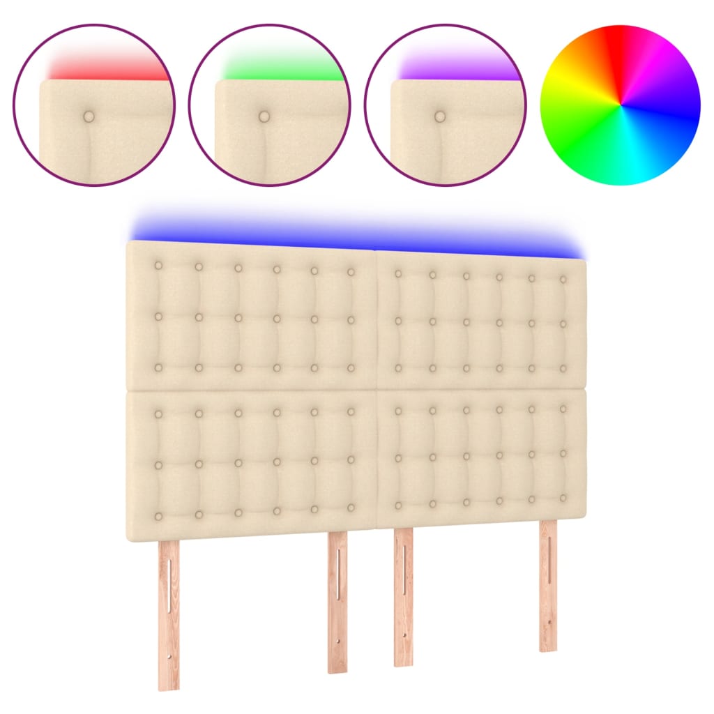 Testiera a LED Crema 144x5x118/128 cm in Tessuto - homemem39
