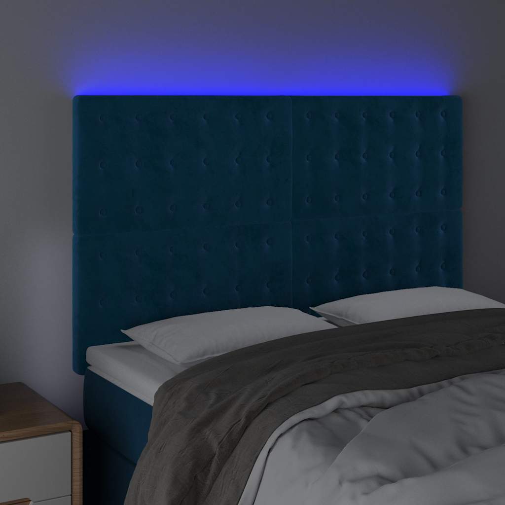 Testiera a LED Blu Scuro 144x5x118/128 cm in Velluto | homemem39