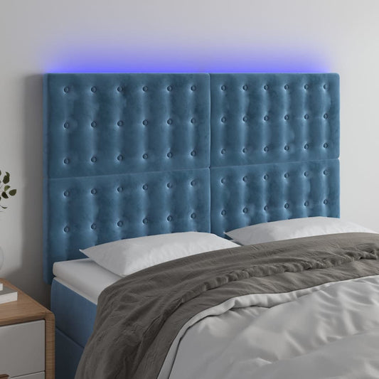 Testiera a LED Blu Scuro 144x5x118/128 cm in Velluto - homemem39